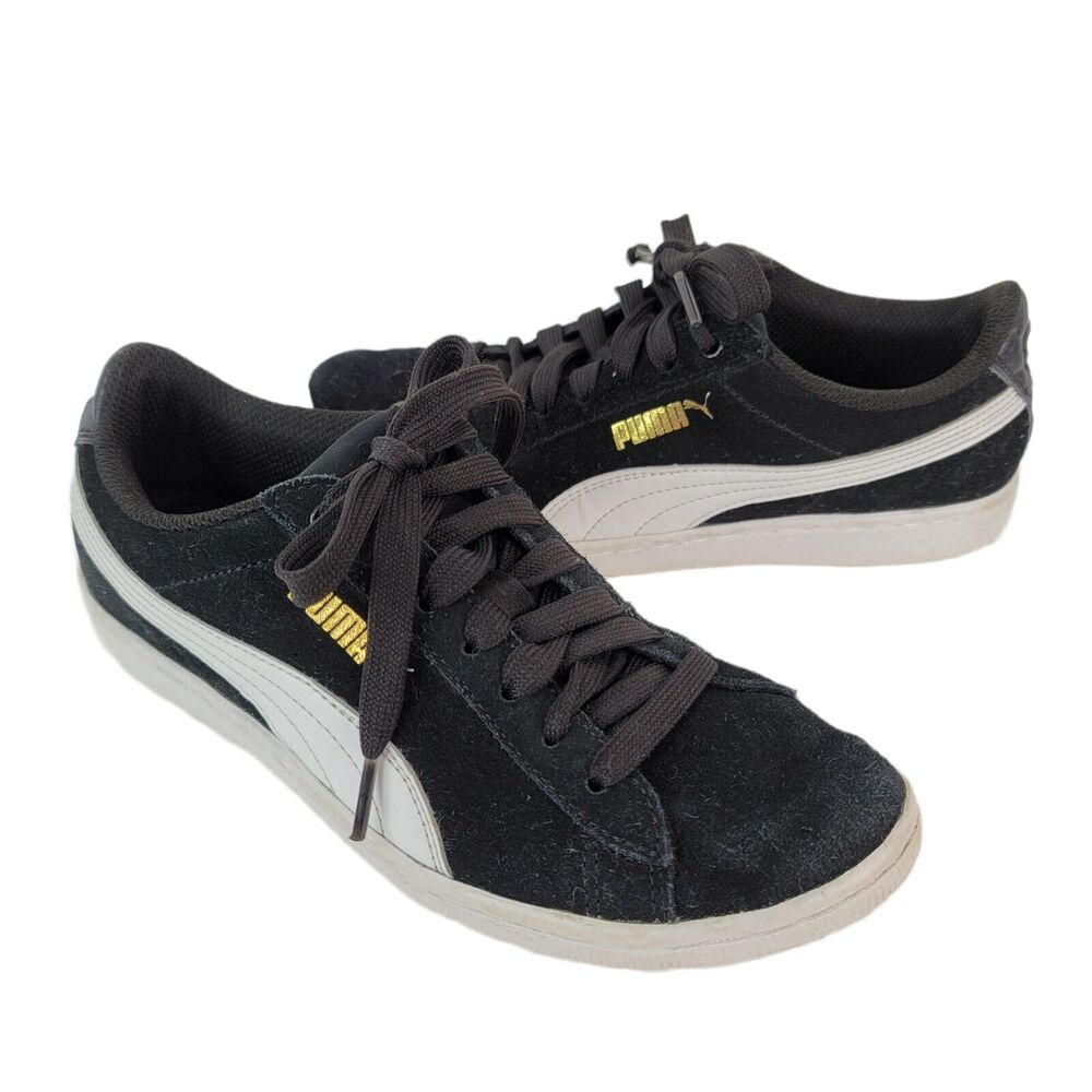 Puma Vikky Womens Size 7 Black Low Top Sneakers Suede Shoes 362624-02‎